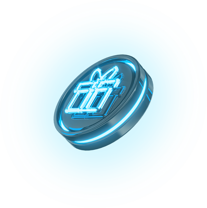 Neon coin with gift box 3d render